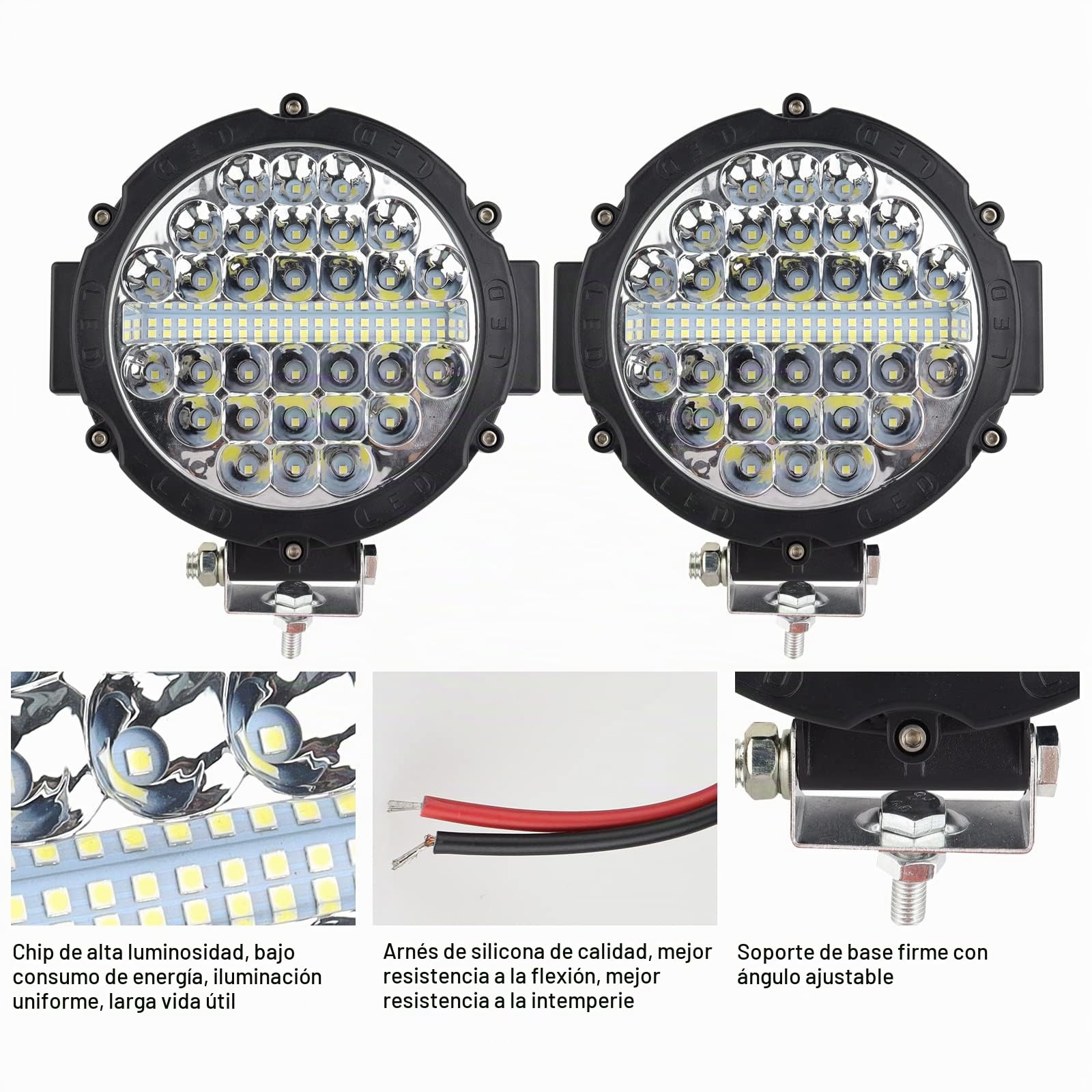 Safego Focos Tractor LED 7" 210W 16800LM Faros Trabajo LED 12V 24V | IP67 Impermeable Luz de Niebla con Cable, Spot Flood Combo, Focos LED Coche 4x4 para SUV ATV Off-Road Camión Moto Barco