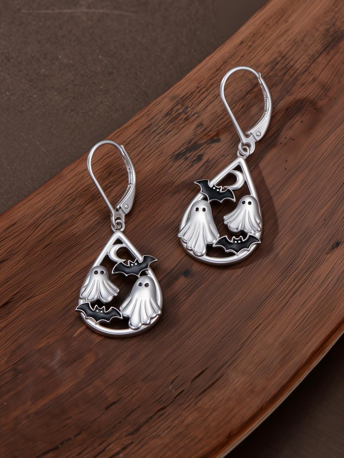 Bat Earrings Ghost Earrings for Women 925 Sterling Silver Bat Spooky Boo Halloween Dangle Halloween Jewelry for Women - Image 5