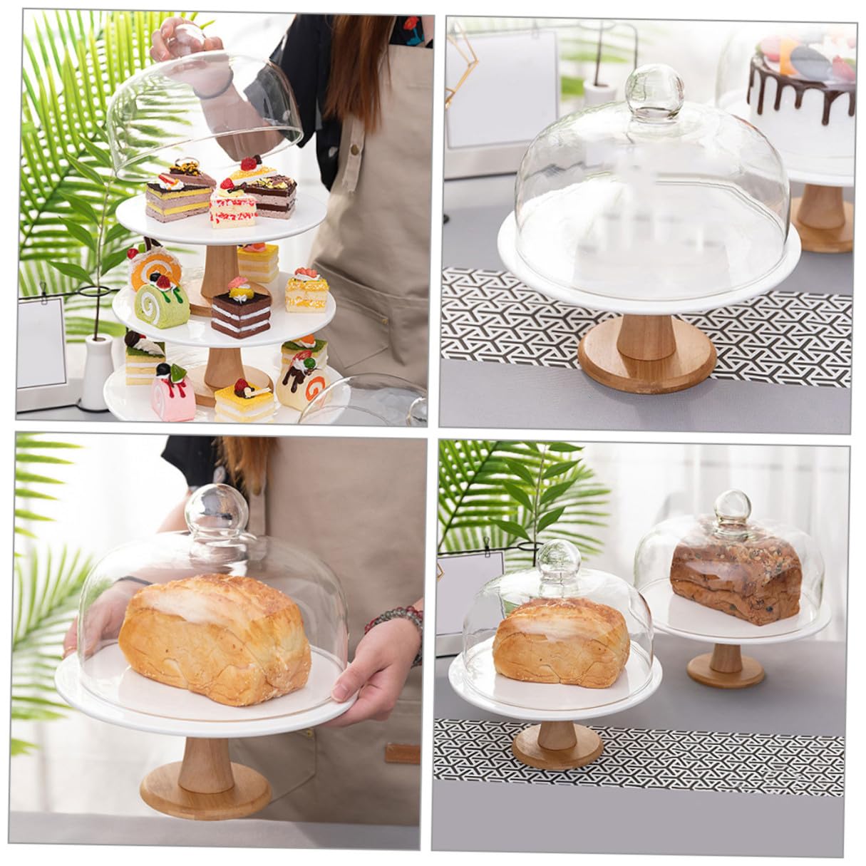 Alipis Dessertständer mit Deckel, Kleine Glas Keramik Holz Gebäckplatte