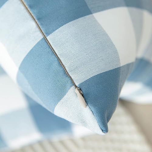 Miniatura 6 de VOGOL Juego de 2 fundas de almohada decorativas de cuadros azules y blancos, 18 x 18 pulgadas, con aspecto de lino, fundas de cojín cuadradas para