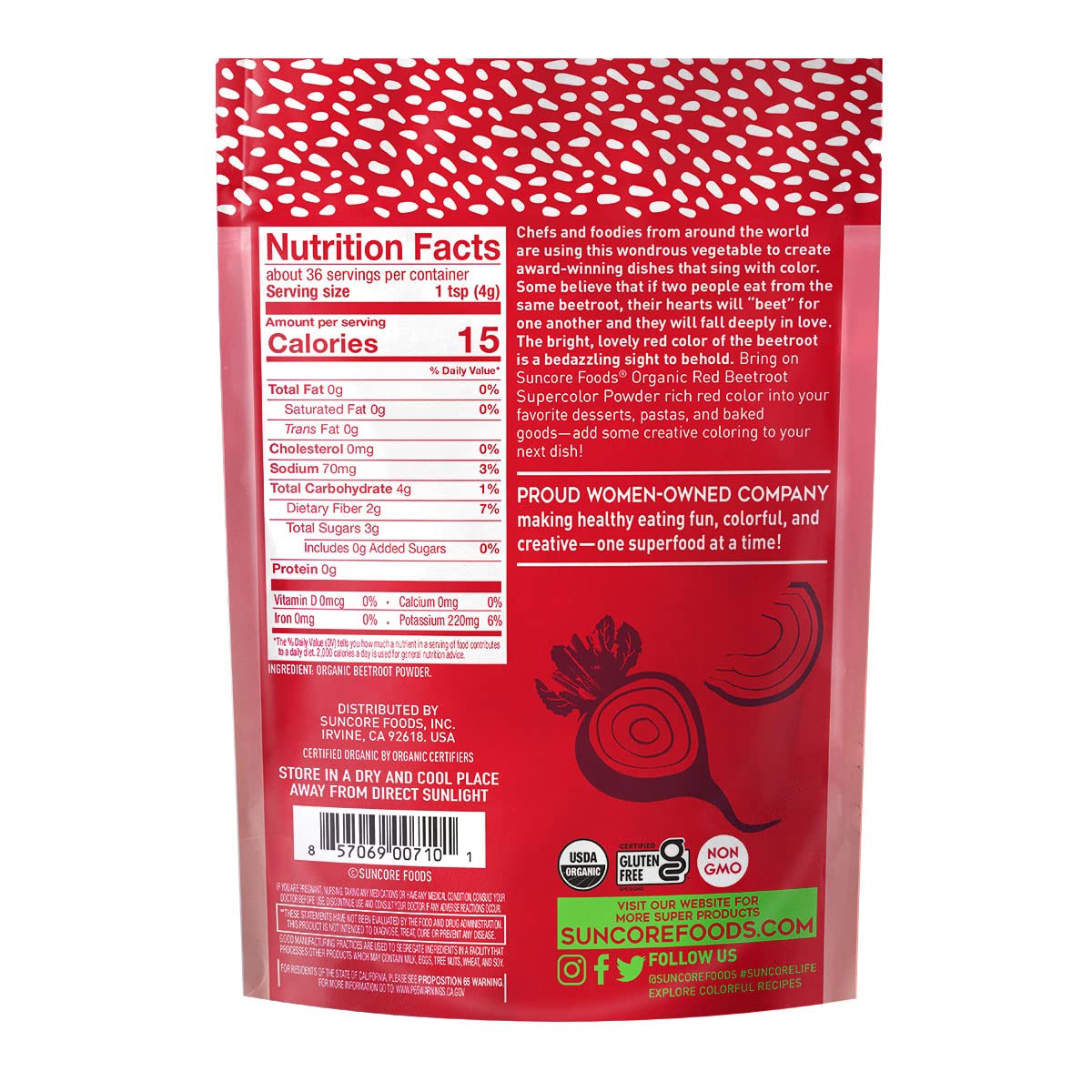 Buy Suncore Foods Organic Red Beet Supercolor Powder, Red Food Coloring