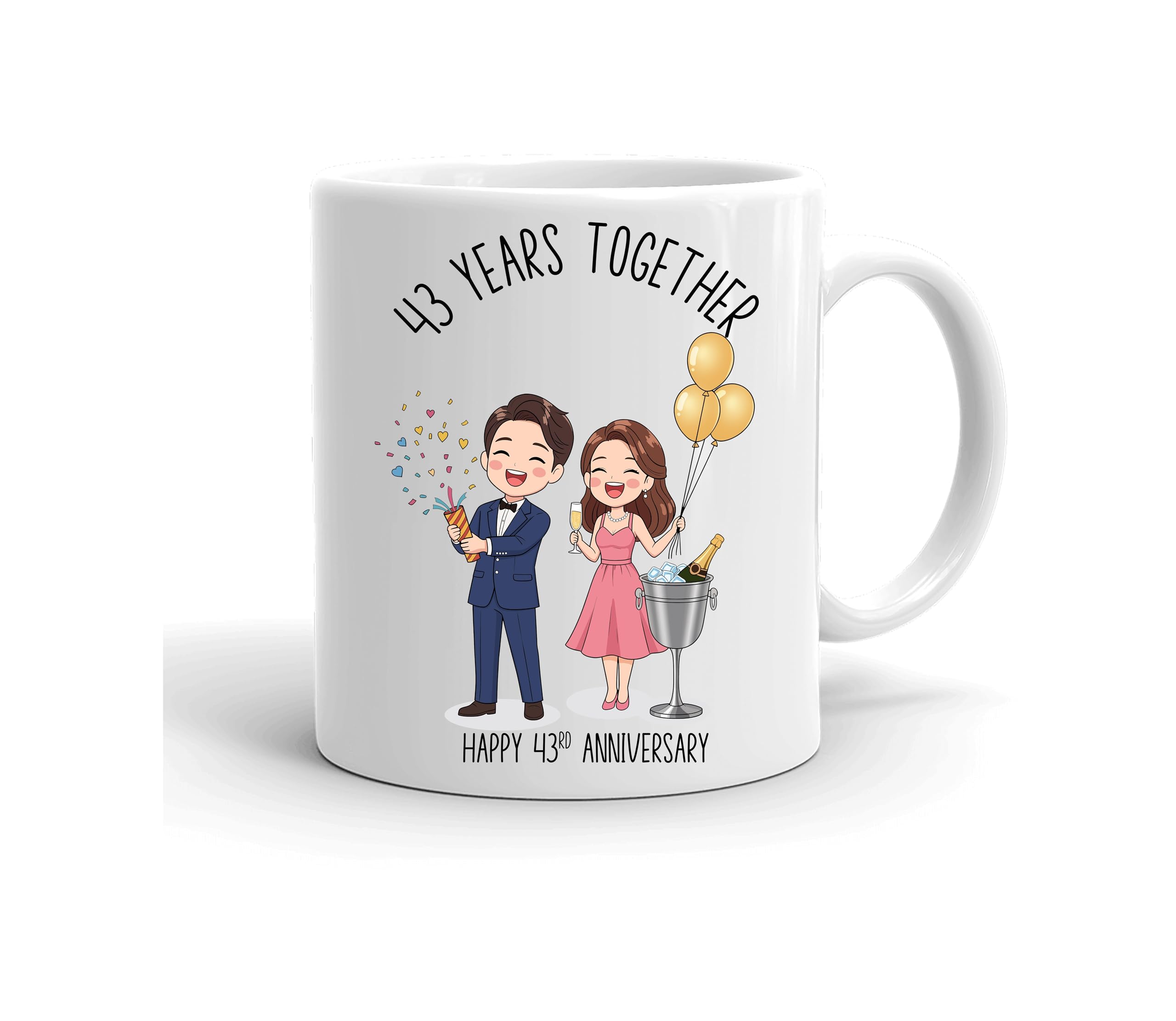 VIROSA 43 Year Anniversary Mug – 11oz Ceramic Coffee Mug Gift for Husband, Wife, Couples – First Wedding Anniversary Present Idea, Funny Romantic Keepsake