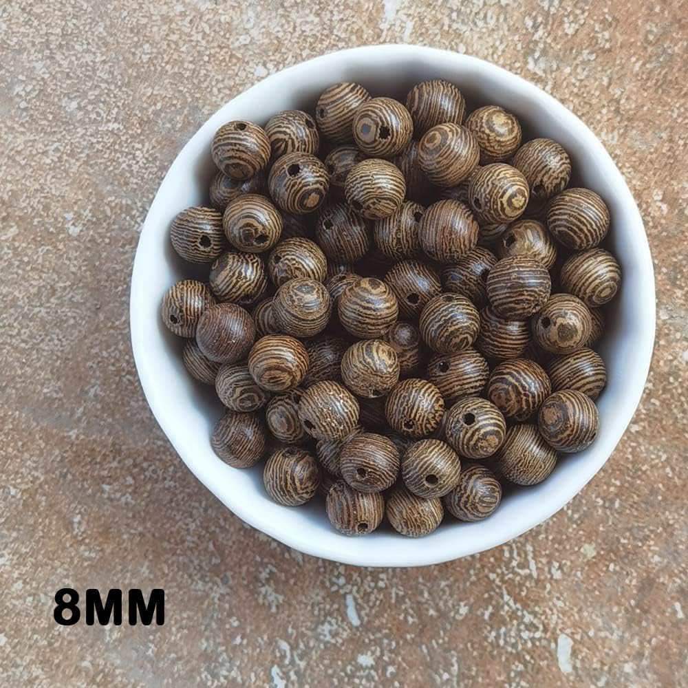 INSPIRELLE 800pcs 8mm Dark Brown Wooden Beads Undyed Natural Stripe Round Wood Loose Craft Beads for Bracelets and Jewelry Making - Image 3