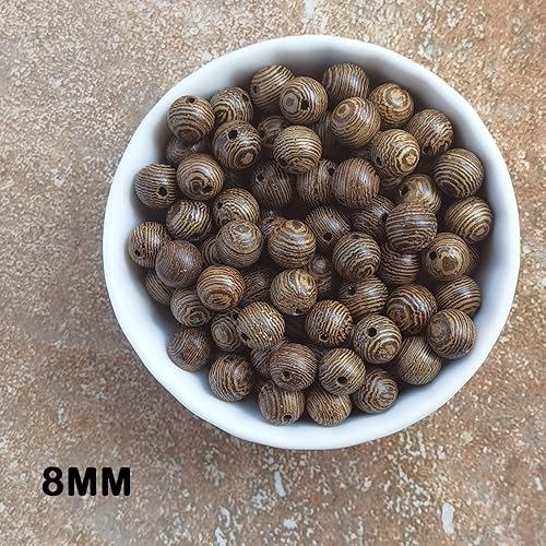 Miniatura 3 de INSPIRELLE 800 cuentas de madera marrón oscuro de 0.315 pulgadas sin teñir con rayas naturales redondas sueltas de madera para pulseras y