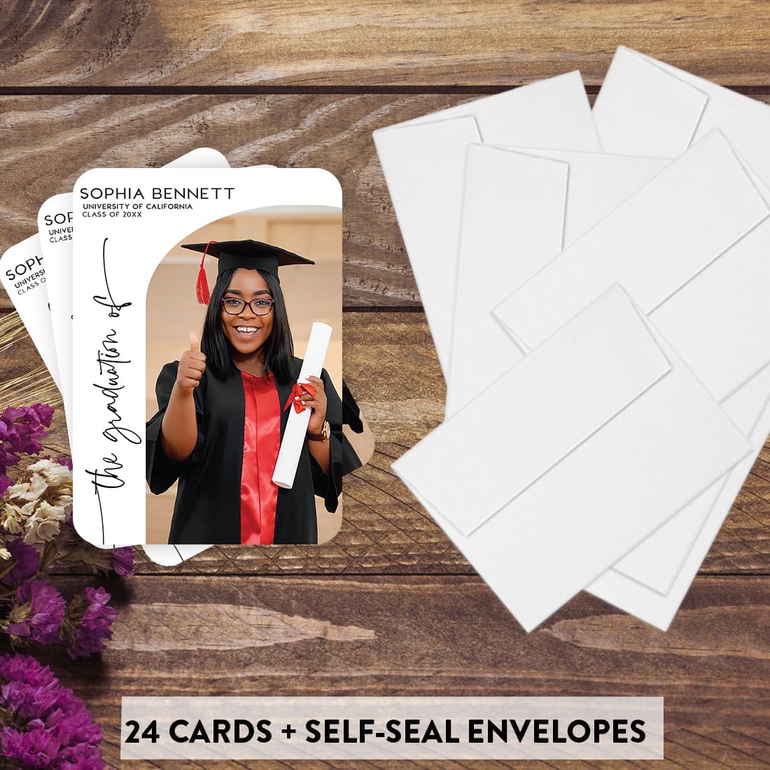 Andaz Press 24-Pack, 5x7-Inch Personalized Photo Graduation Announcement Cards 2026 with Envelopes, Classic Graduate Class of 2026 Postcard for High School, College Custom Graduation Cards Grad