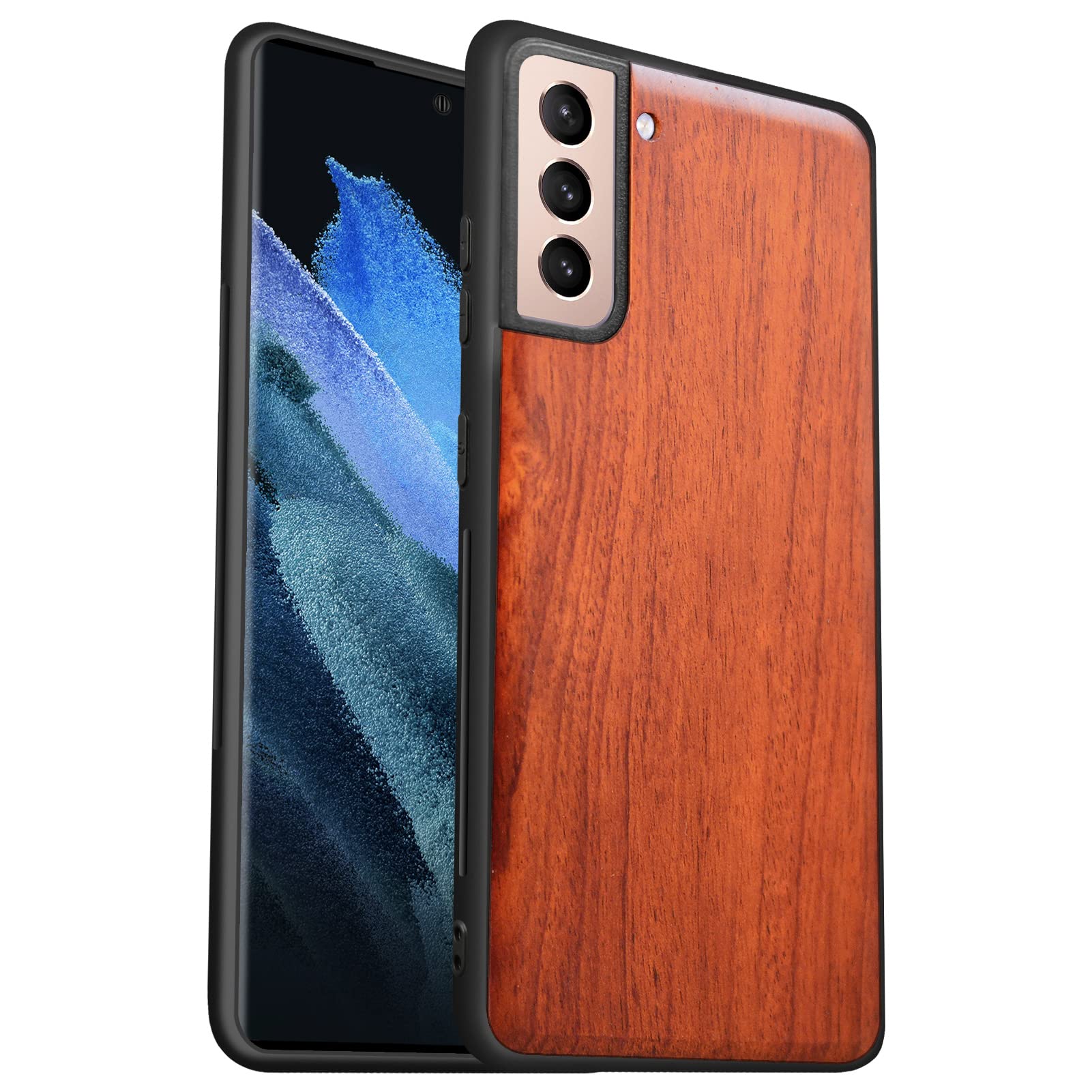 Carveit Wood Case for Galaxy S21+ Case 2021 [Hard Real Wood & Soft Black TPU] Shockproof Hybrid Protective Unique Wooden Cover Compatible with Samsung