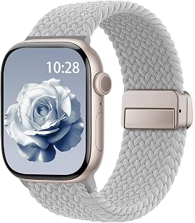 Braided Stretchy Band Compatible with Apple Watch Bands 38mm 40mm 41mm 42mm 44mm 45mm 46mm 49mm Women Men, Soft Nylon Solo Loop Magnetic Sport Strap for iWatch Series 11 10 9 8 7 6 5 4 3 2 1 SE Ultra