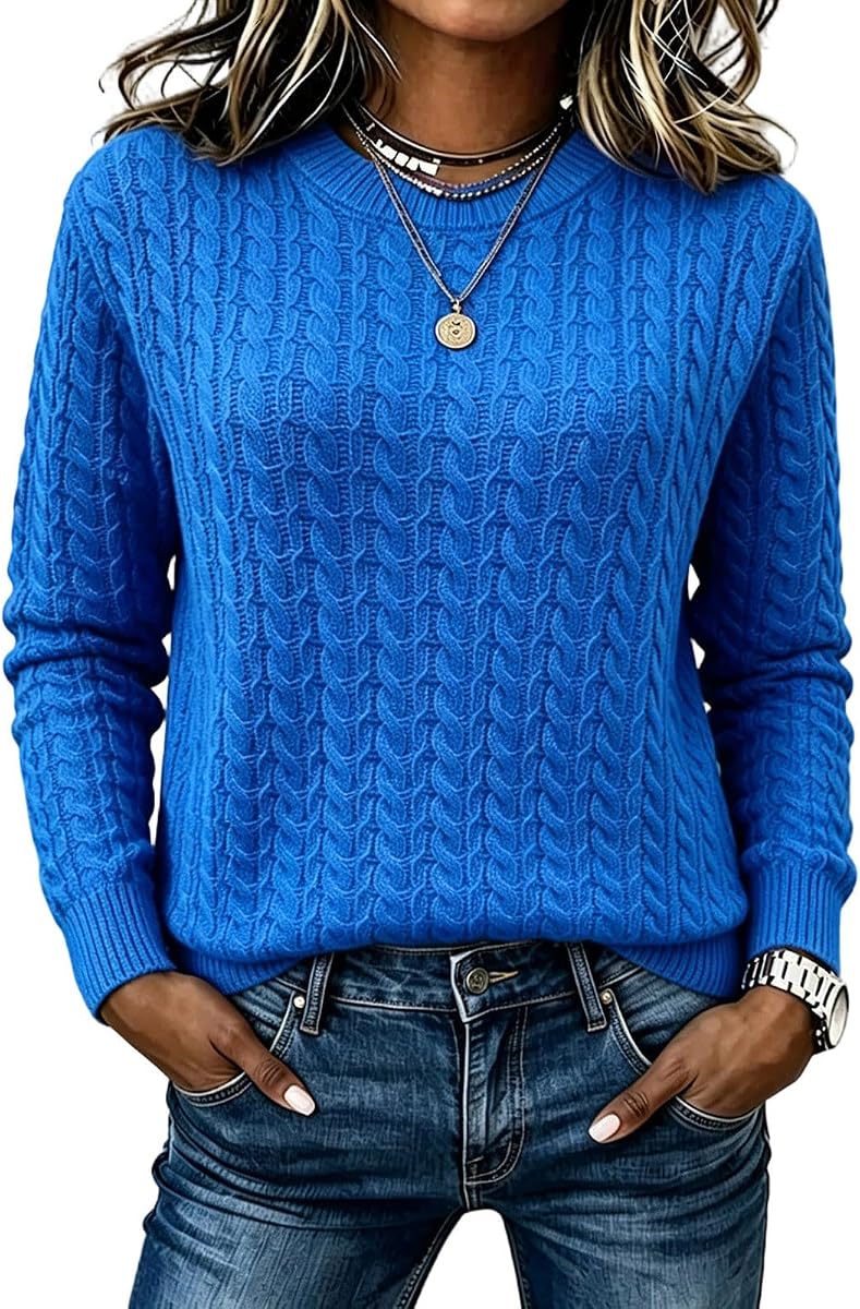 Jersey de punto trenzado de manga larga y cuello redondo JOAU para mujer