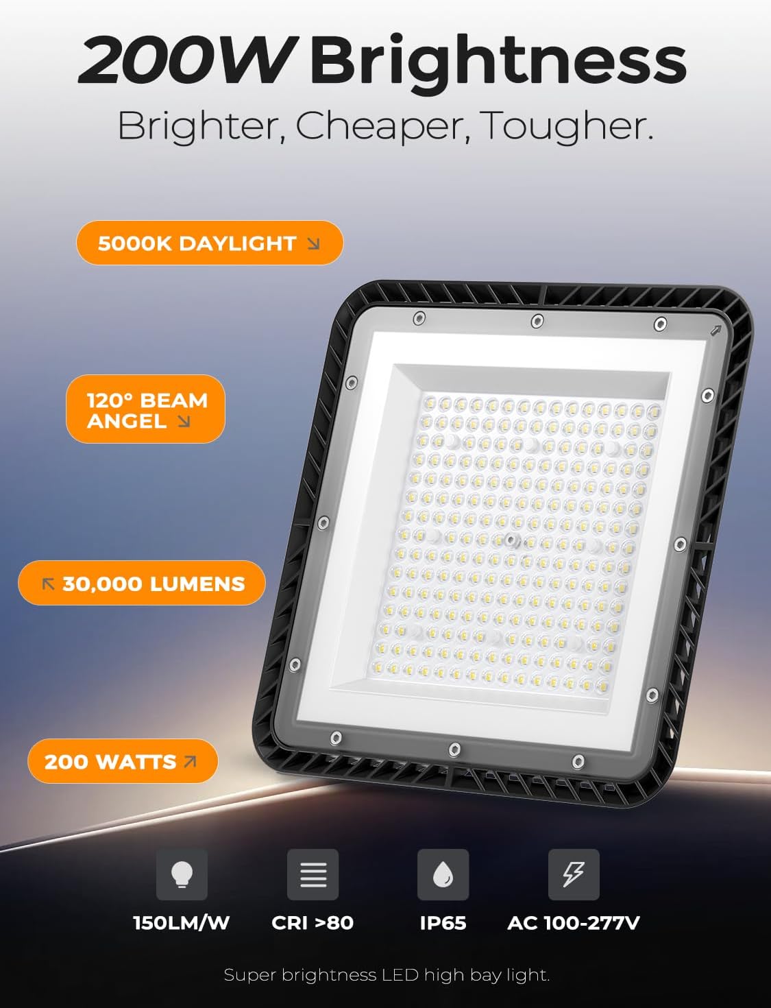 Super Bright 200W UFO LED High Bay Lights, 30000LM High Bay LED Shop Lights, 5000K UFO High Bay Lighting for Warehouse Workshop Factory Gym, IP65 Waterproof Shop Lights, 120V-277V Garage Light(6 Pack)