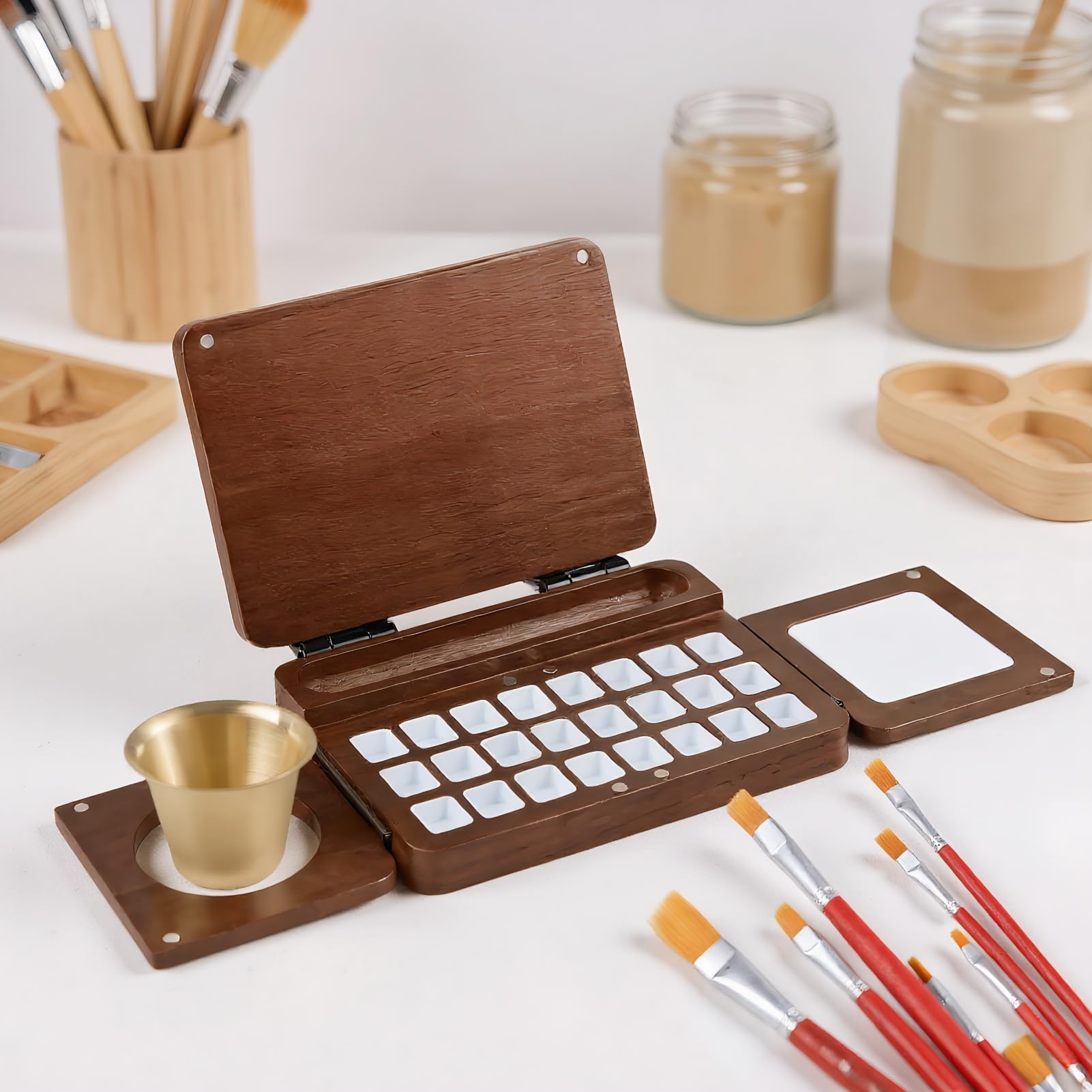 Paleta de Pintura Para Acuarela de Madera Con 24 Celdas Para Mezcla de