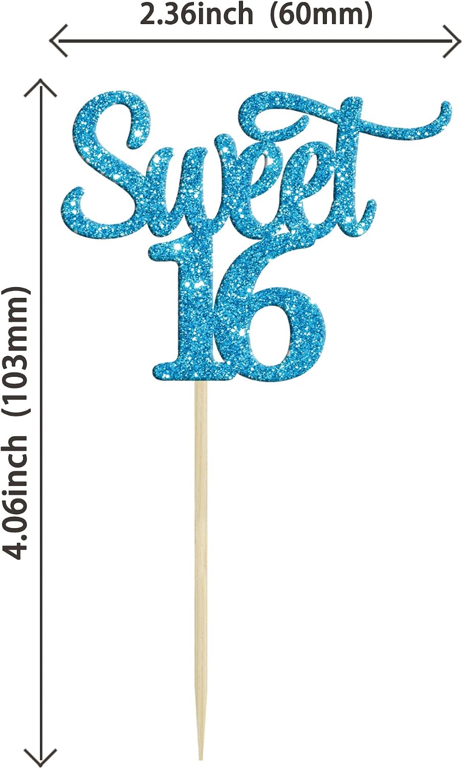 Gyufise 24Pcs Sweet 16 Cupcake Toppers Blue Glitter Sixteen 16th Birthday Cupcake Picks Age 16 16th Birthday Anniversary Party Cake Decorations Supplies - Image 3