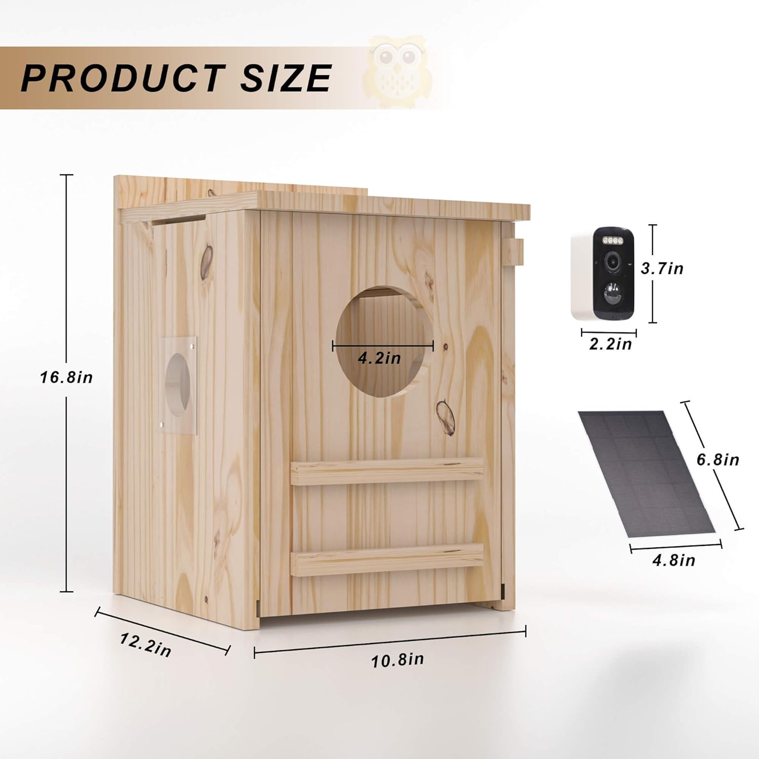 Solar-Powered Smart Owl House with Camera - Outdoor Hanging Wooden Nesting Box, Real-Time View & Motion Detection, for Garden for 2.4g WiFi Coverage Area, for Owl Lovers