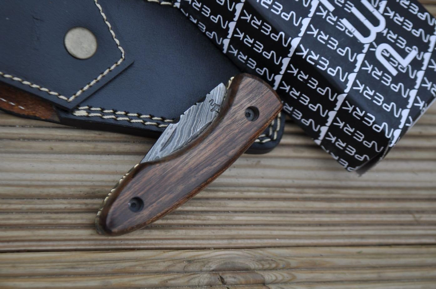 Outstanding - Handcrafted Damascus Pocket Knife - Legal to Carry, Brown - Image 4
