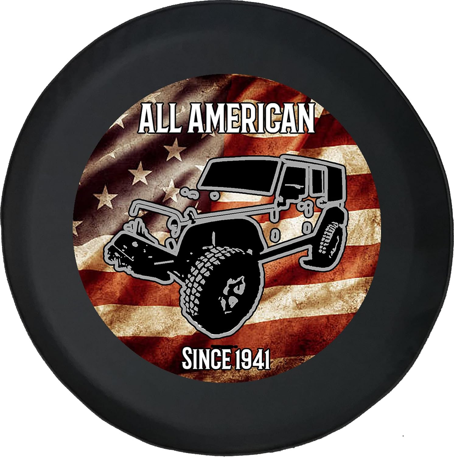 Spare Tire Cover All American Black Accessories for Trailers Trucks SUVs RV Campers 35 Inch