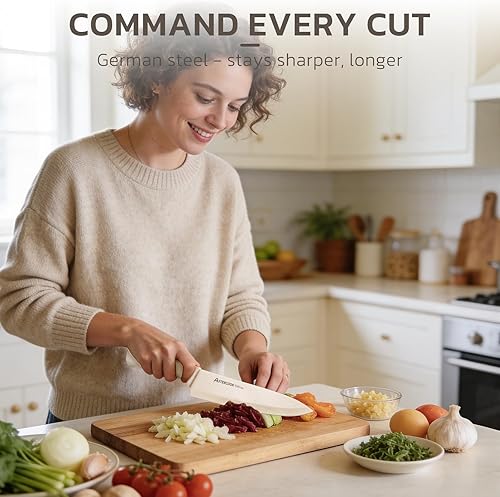 Miniatura 2 de Astercook Juego de cuchillos de cocina de 15 piezas con bloque de afilador, juego de cuchillos alemanes de acero inoxidable con revestimiento
