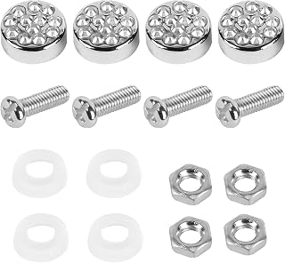 4PCS Bling Car License Plate Screw Bolt Cap, Rhinestone License Plate Fasteners Screws Caps Covers Set, License Plate Frame Bolt and Cap Kit with Nut Washer for Car Truck SUV (White)