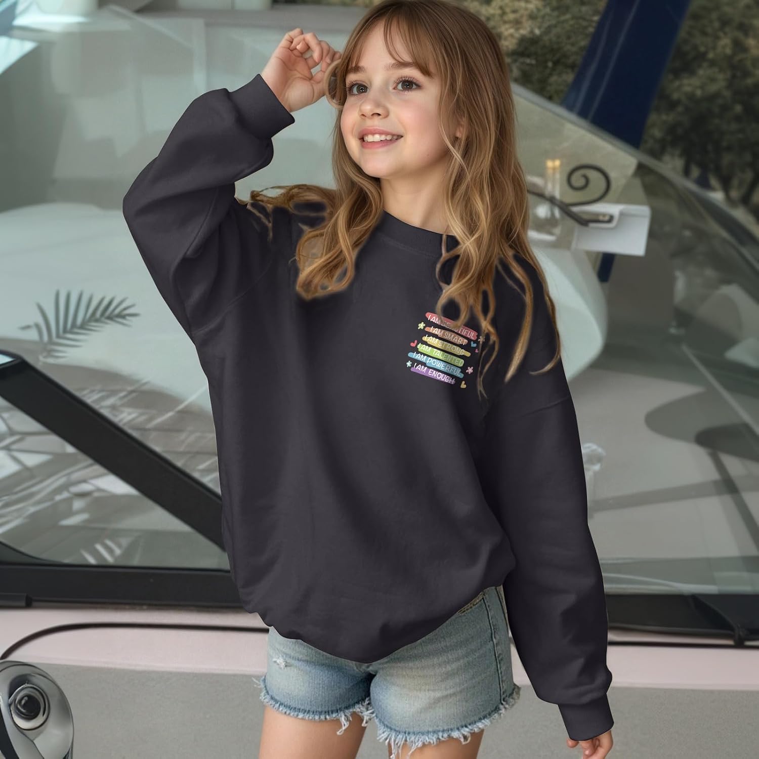 Graphic Sweatshirts for Girls Printed Letter Sweatshirt for Kids Positive Inspirational Pullover Cute Aesthetic Tops