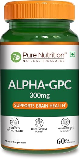 Pure Nutrition Alpha GPC (300mg) – 60 Veg Capsules | Helps to Improve Focus, Mental Clarity &amp; Memory | Brain Health Supple...
