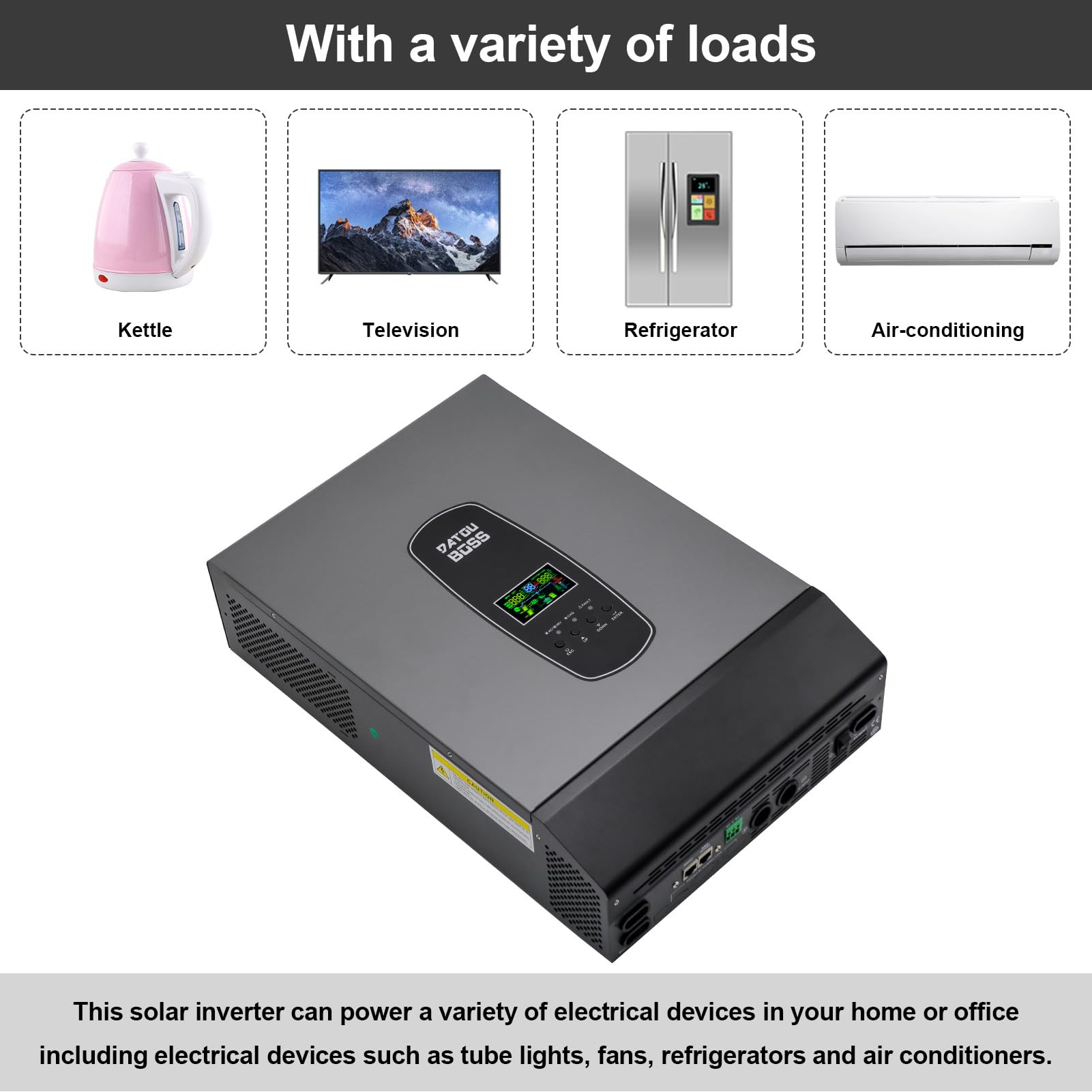 DATOUBOSS 6200W Inverter Ibrido 48V,48v DC a 220/230v AC,Inverter Solare Ibrido 48v Onda Sinusoidale Pura,Supporta il Funzionamento Senza Batteria,con 120A MPPT per batterie piombo-acido e litio.