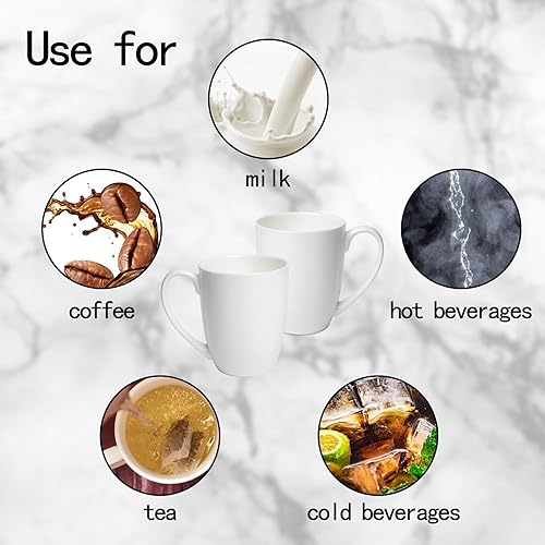 Miniatura 6 de COSTMANCE Juego de 4 tazas de café de porcelana fina blanca, tazas de café blancas de 12 onzas, tazas de café elegantes y clásicas, tazas de té de