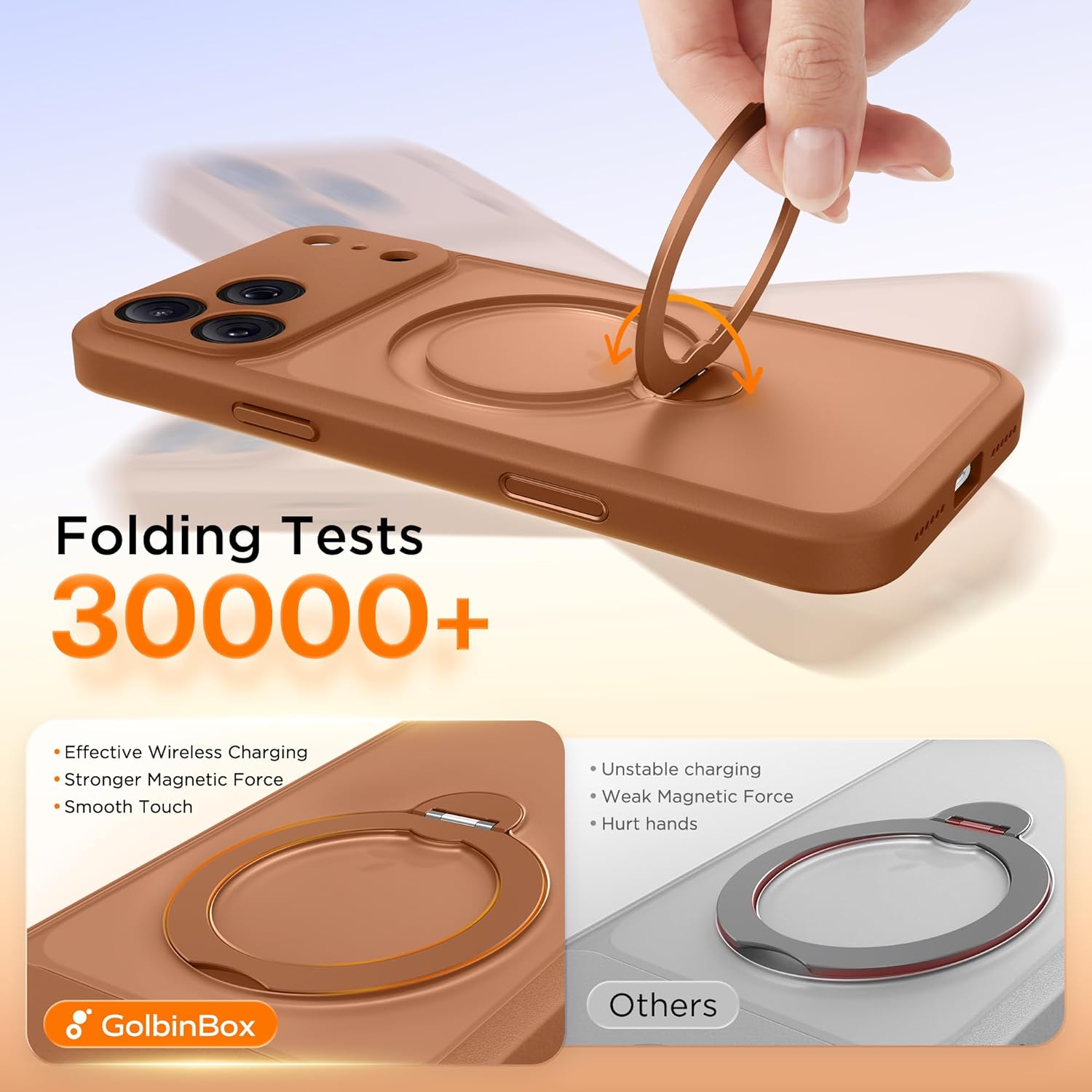 GolbinBox 360° Spin Magnetic Stand for iPhone 17 Pro Max Case, [Compatible with MagSafe] [Full Camera Protection] [16FT Military Drop Protection], Silm Translucent Matte Phone Case, Rose Orange - Image 6