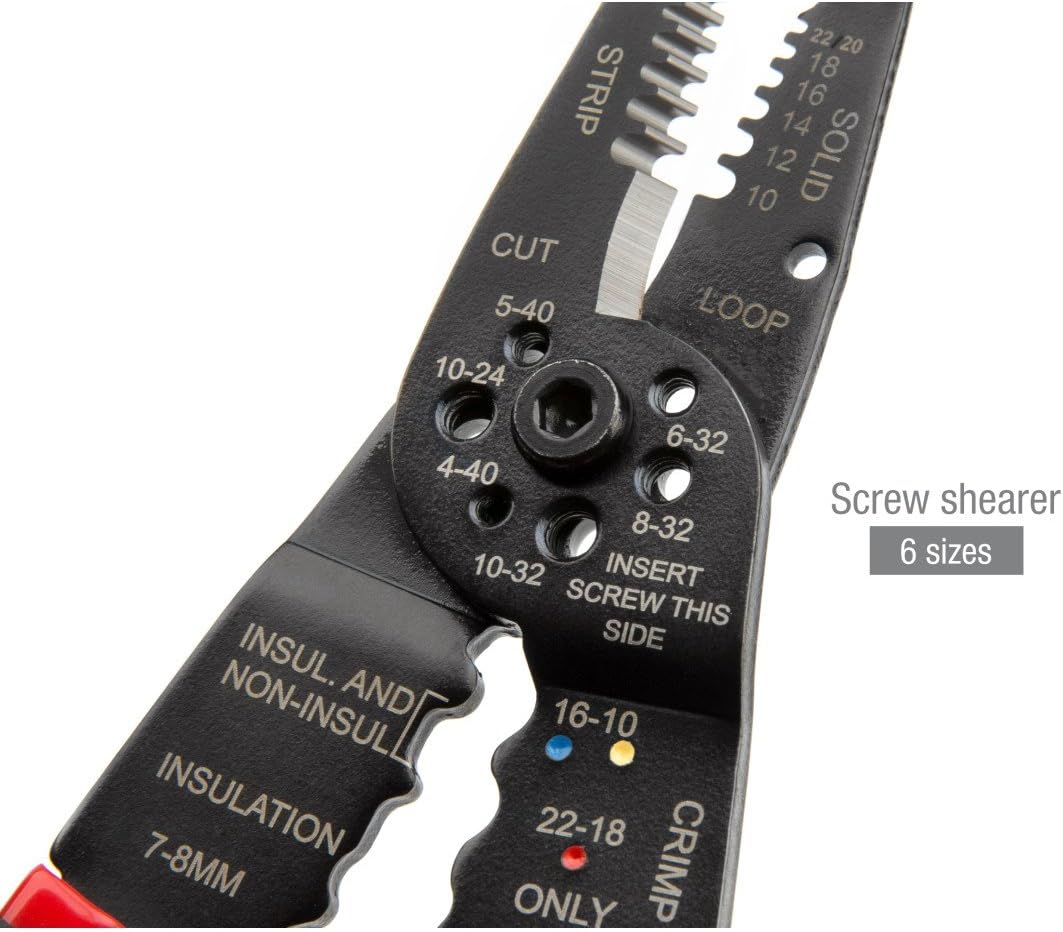 Steelman Universal Wire Stripper, Wire Cutter, Wire Crimper Tool, 22-10 AWG, Screw Shearer, Looping Hole, Heavy Duty Hardened Steel