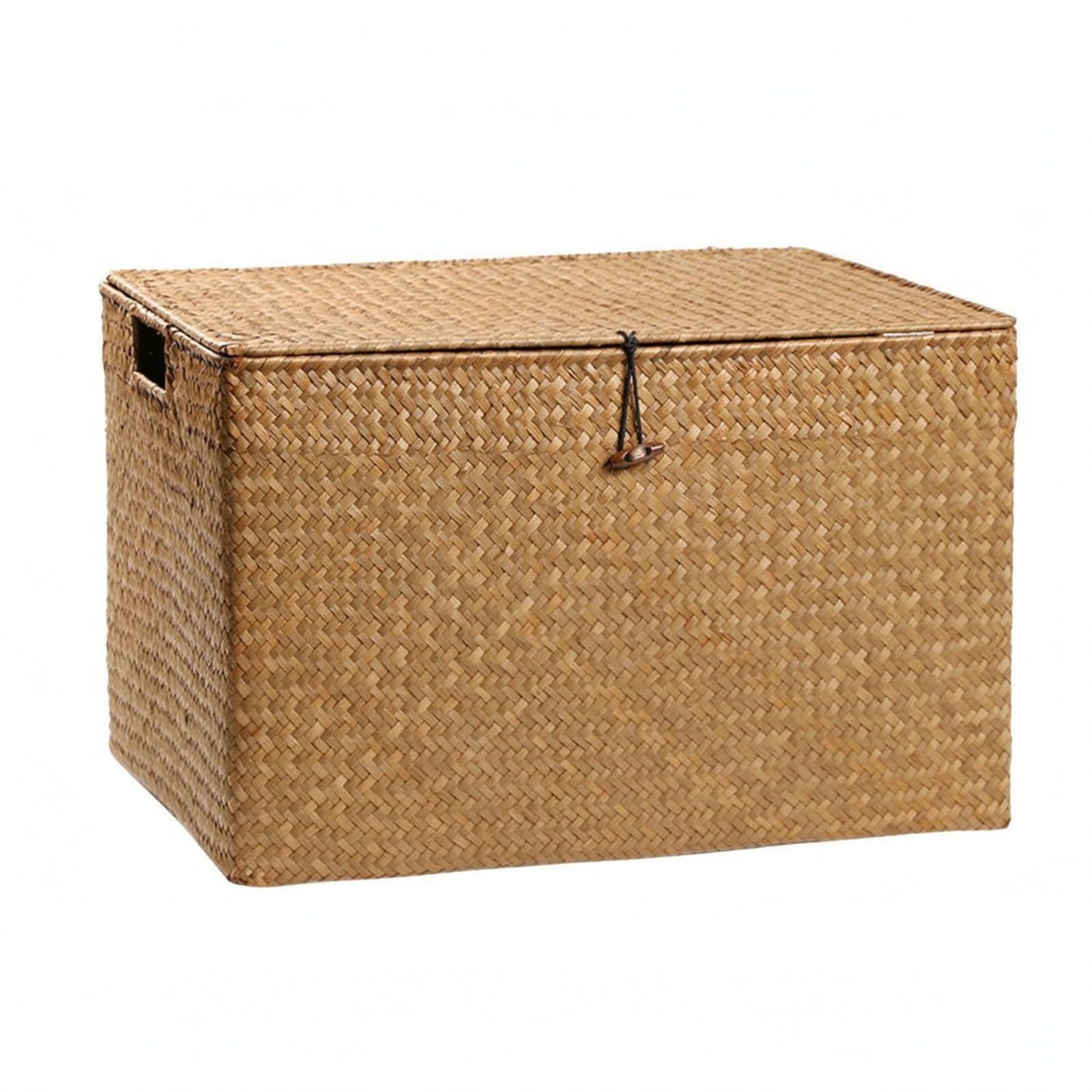 Kunststoffbox mit Grifföffnungen Rattanoptik Geflochtene Aufbewahrungsbox Korbgeflecht Rechteckiger Weidenkorb für Arbeitszimmer, Braun, 44x30x29 Cm