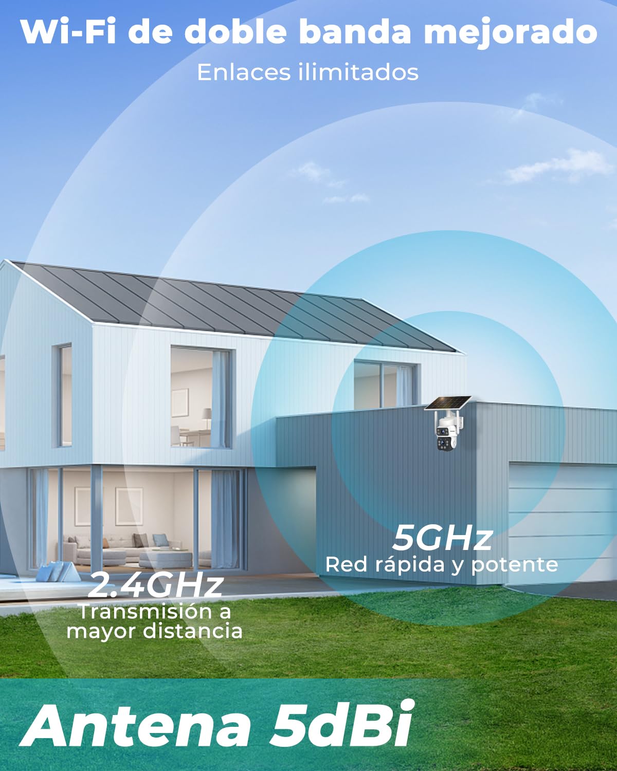 GENBOLT 2K AOV WiFi Cámara Vigilancia Exterior Inalámbrica Solar IP66 | Grabación 24/7, Doble Lente 3MP*2 Cámara IP Seguridad, Detección de IA 90FT, Batería 14400mAh 8W, 2.4&5GHz WiFi, CCTV Cámaras