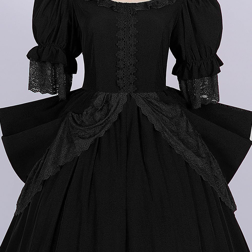Halloween Cosplay Dress for Women Puff Sleeve Gothic Victorian Witch Vampire Dress Medieval Renaissance Dresses