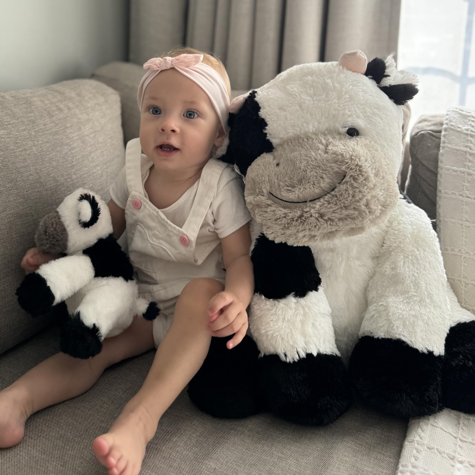 KERTA 2-in-1 Large Cow Stuffed Animals, 20 inch Big Stuffed Mommy Cow with Cute Baby Cow Plush Toy Hugging Soft Plush Pillow for Boys Girls 2