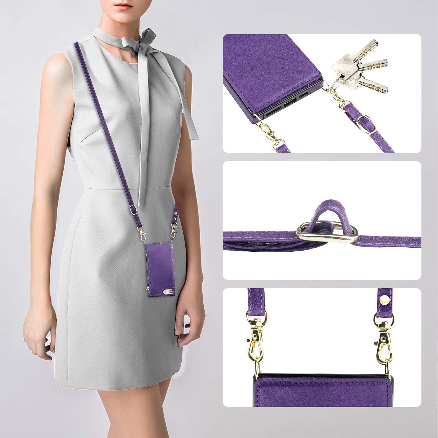 Bocasal Crossbody Wallet Case for iPhone SE 2022/SE 2020/7/8 with Card Holder,Zipper Card Slot Protector Shockproof Purse Cover with Removable Cross Body Strap 4.7 Inch(Purple)