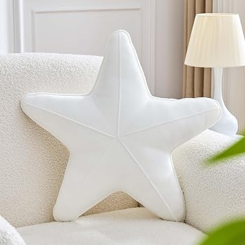 Uvvyui Starfish Pillow Cute Star Decorative Throw Pillows with Soft Velvet Sea Pillow Aesthetic Home Decor Ocean Beach CushionWhite, 19.6 Inch