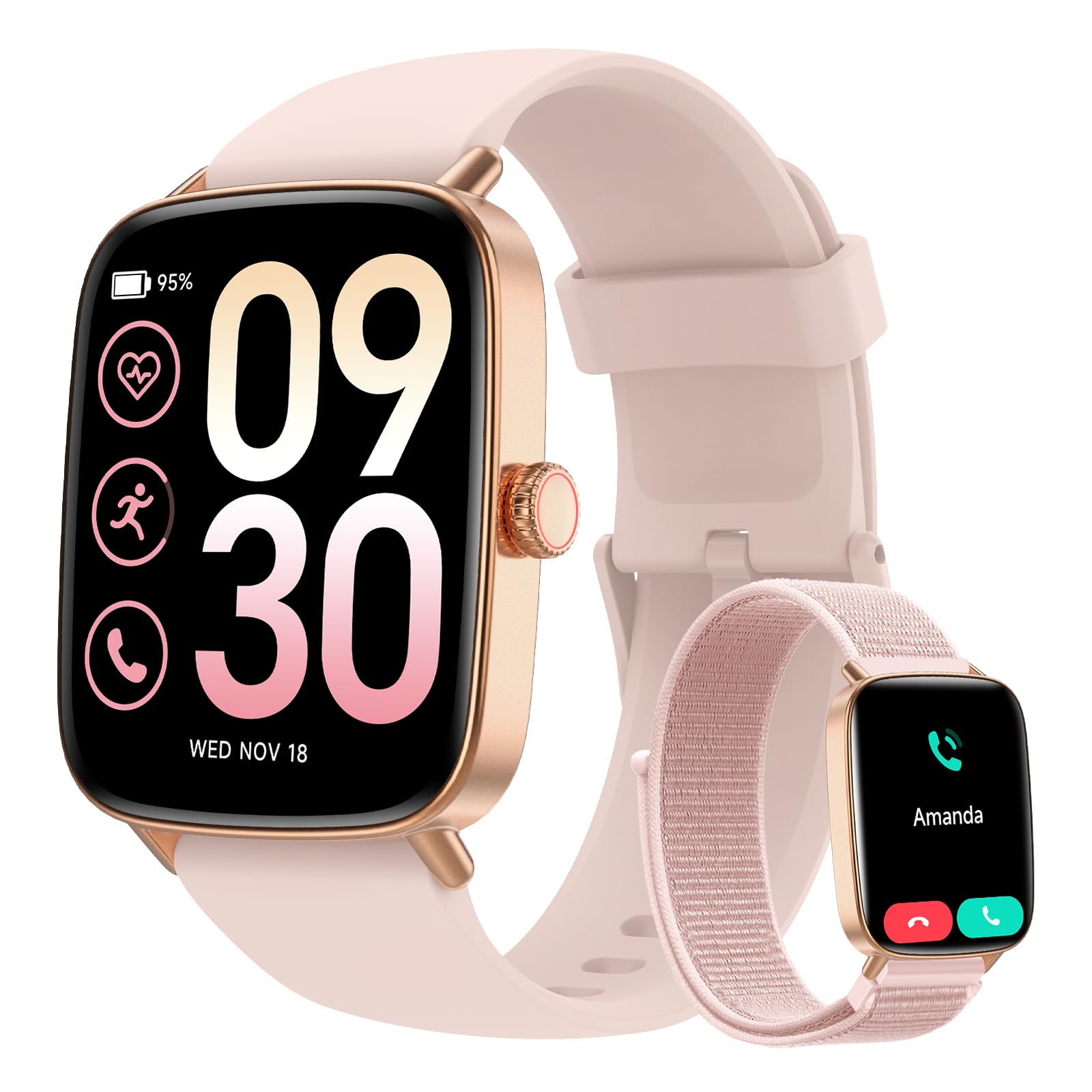 Smartwatch Donna, 1.85" Orologio Smartwatch con Chiamate e Notifiche WhatsApp, Fitness Tracker con Contapassi Sonno SpO2 Cardiofrequenzimetro, 110 Sportive, IP68 Smart Watch per Android iOS Rosa
