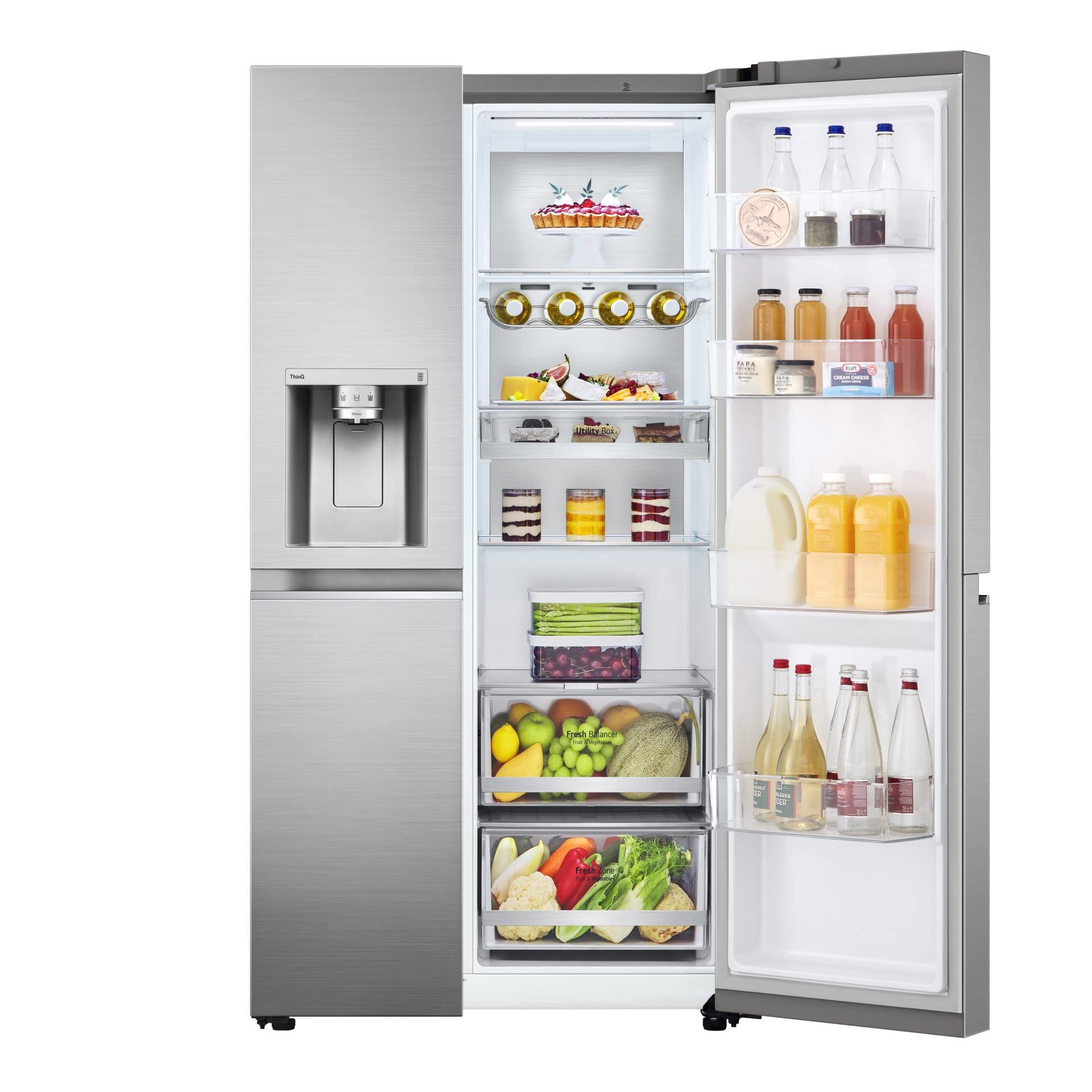 LG GSLV90PZAE Frigorifero Americano Side by Side Total No Frost con Congelatore, 635 L, Dispenser Acqua e Ghiaccio UV Nano, Door Cooling, Linear Cooling - Frigo Smart con Wi-Fi e Freezer