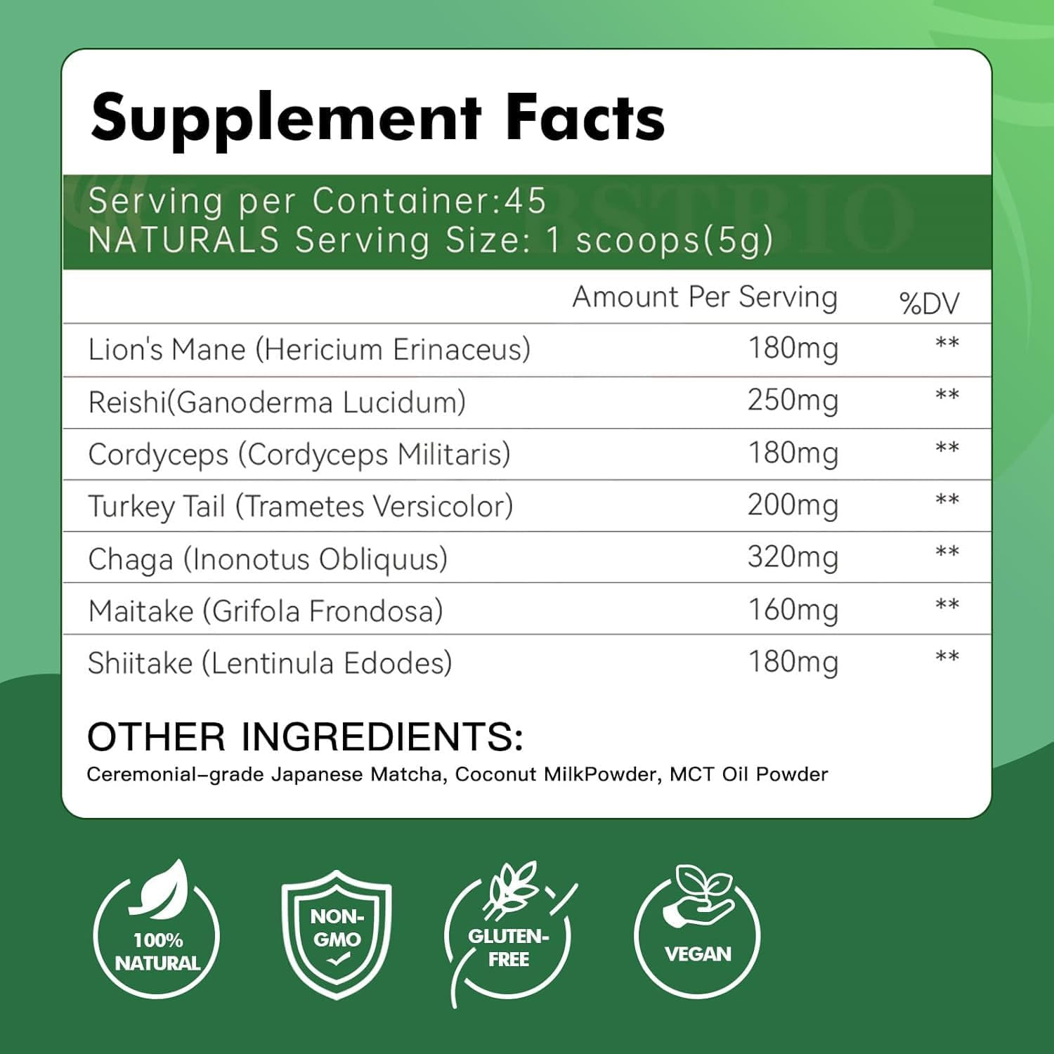 Mushroom Matcha, Adaptogenic Mushroom Blend with 7 Superfood Mushrooms and Ceremonial-Grade Matcha for Energy, Focus, Digestion, Immunity with Turkey Tail, Shiitake, Lion's Mane, 45 servings - Image 7