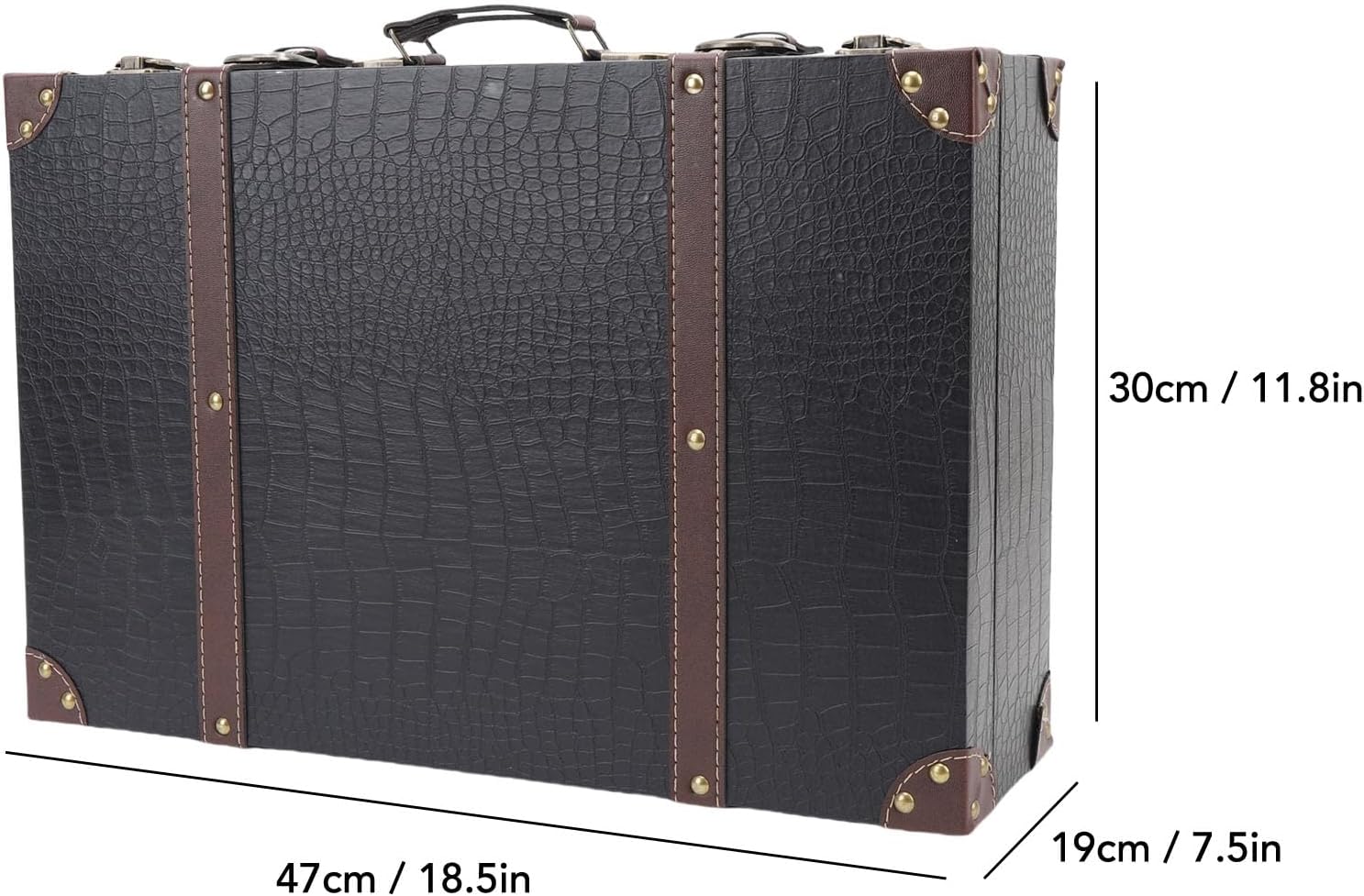 Wooden Vintage Suitcase, Old Fashioned Travel Suitcase, Decorative Style, Retro Storage, Decoration of Vintage Luggage, Birthday Suitcase, Wedding, Photography Accessories (Black)