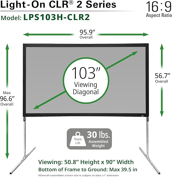 Elite Screens 103 inch ALR Portable Projector Screen with Stand 16:9 4K Height Adjustable, Short or Ultra Short Throw UST Projection, Ambient Light Rejecting Screen, Light On CLR 2 LPS103H-CLR2