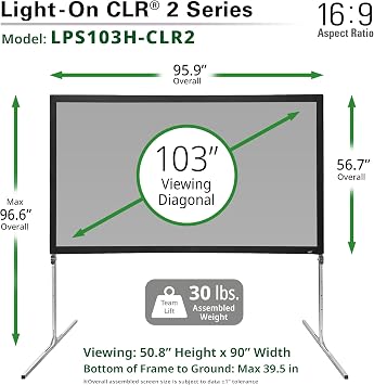 Elite Screens 103 inch ALR Portable Projector Screen with Stand 16:9 4K Height Adjustable, Short or Ultra Short Throw UST Projection, Ambient Light Rejecting Screen, Light On CLR 2 LPS103H-CLR2