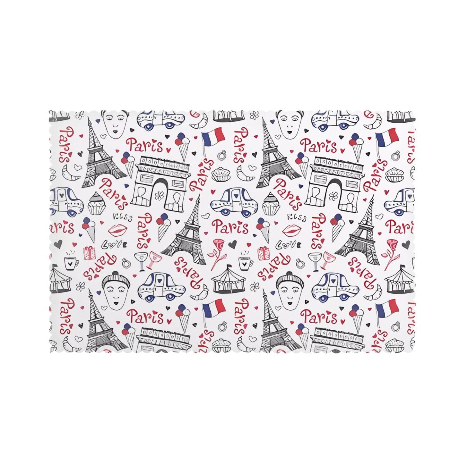 YYHWHJDE Eiffel Tower Prints Placemats Set of 6 12x18in - Durable Table Layers with Heat Resistance & Customizable Prints