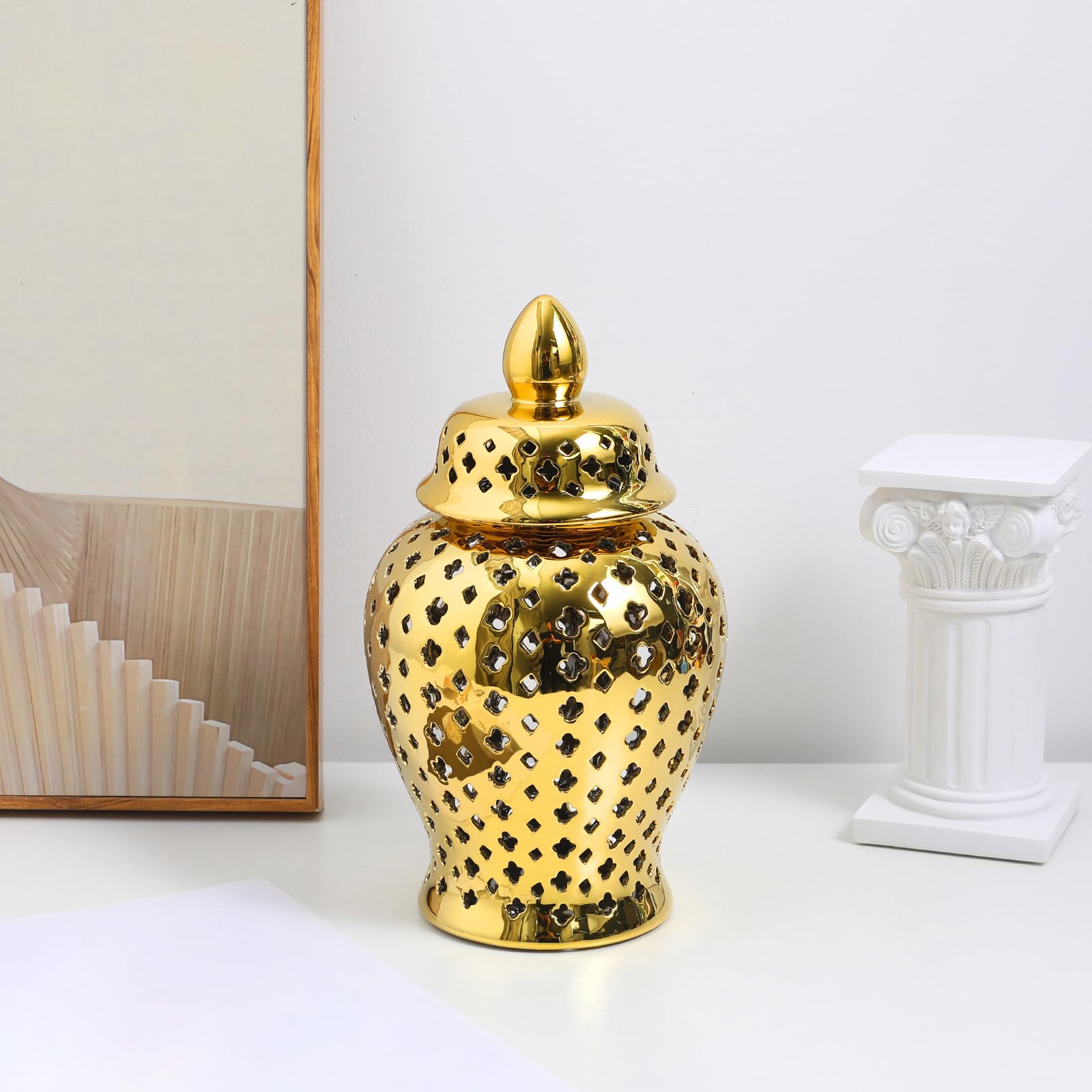 Vaso Decorativo in Ceramica Oro, Cavo, per Composizioni Floreali