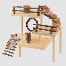 Hamster Climbing Toys 3-Tier Extra Large Hamster Playground Natural Wooden Small Animal Platform Toys Hamster Exercise Activity Climbing Platform with Bridge for Gift
