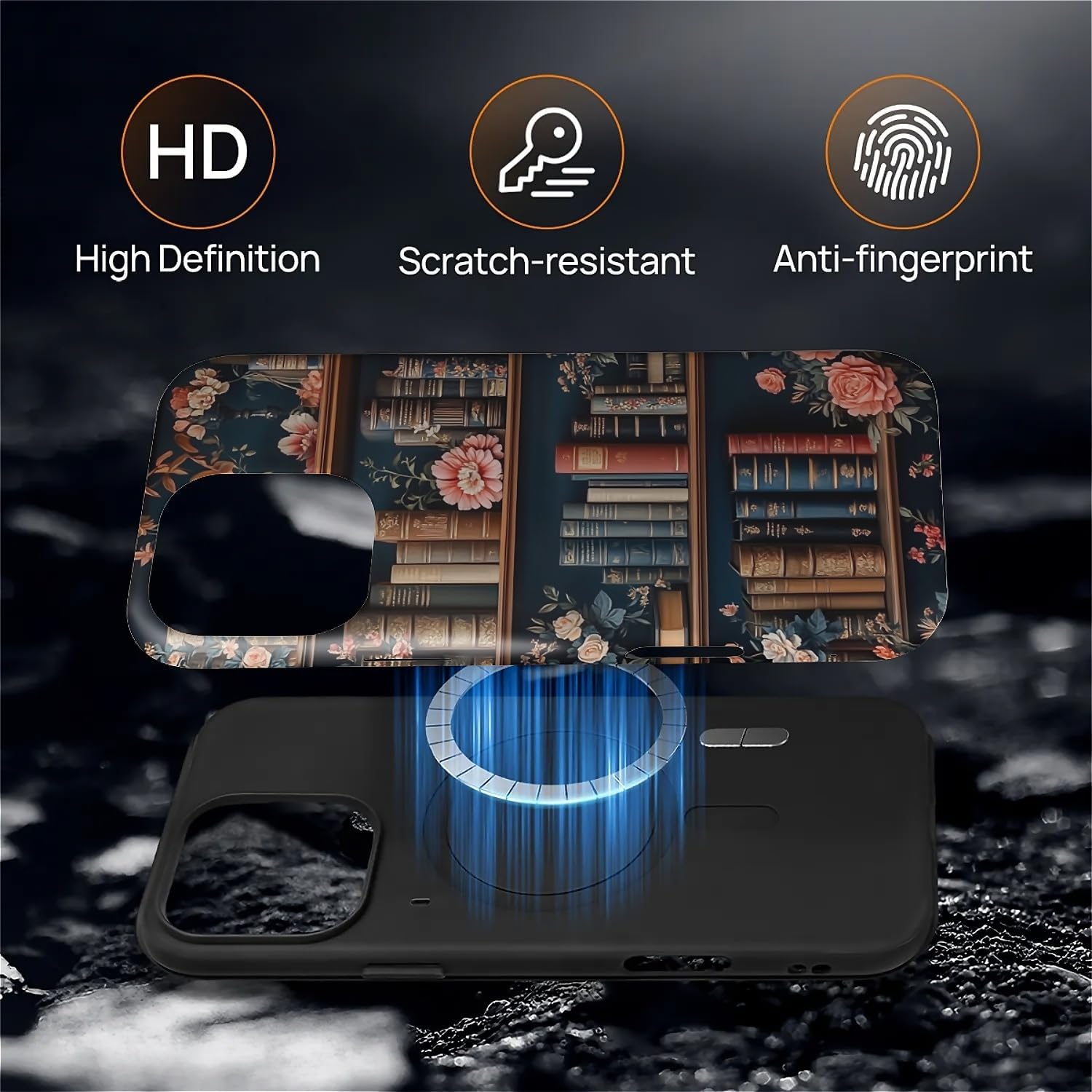 Case for iPhone 16 Pro Max,Compatible with MagSafe,Magentic Hybrid 2 Layer Durable Shockproof Protective for Woman Girl-Flower Bookshelf - Image 6