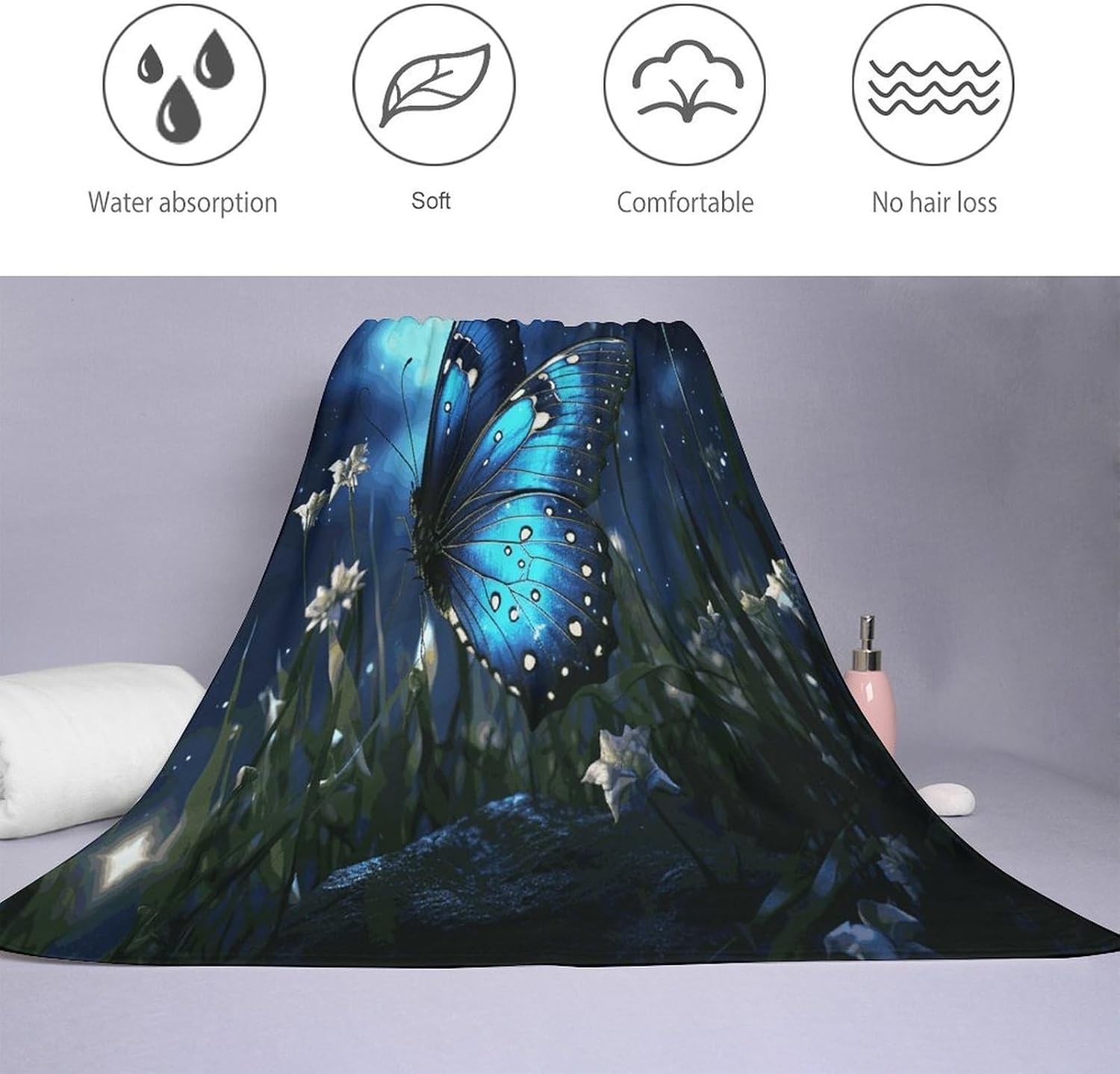 Butterfly Night Towel Vacation Accessories Essentials Soft Lighterweight，Bath Towel for Adults Women Men，Bath Towels Gift for All Occasions, Machine Washable.