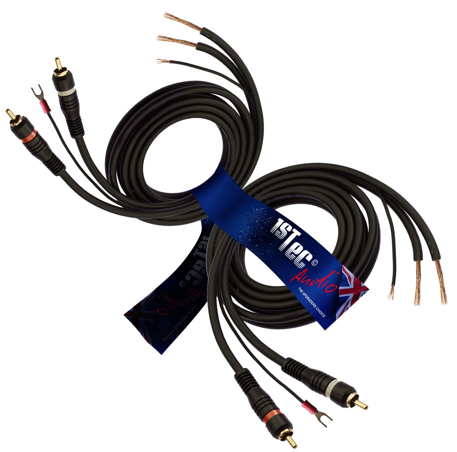 Buy 1STec 2 x 1.5m Twin Red + White Moulded RCA Plugs to Bare Wire Ends