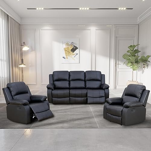 Juego de sofá y sillas reclinables, juego de muebles de cuero regenerado, juego de sofá y silla de cuero, sofá reclinable para apartamento de