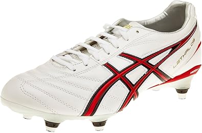 white and red asics rugby boots
