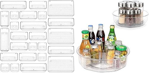 Puricon Juego de 25 organizadores transparentes para cajones de escritorio paquete de 2 organizadores Lazy Susan