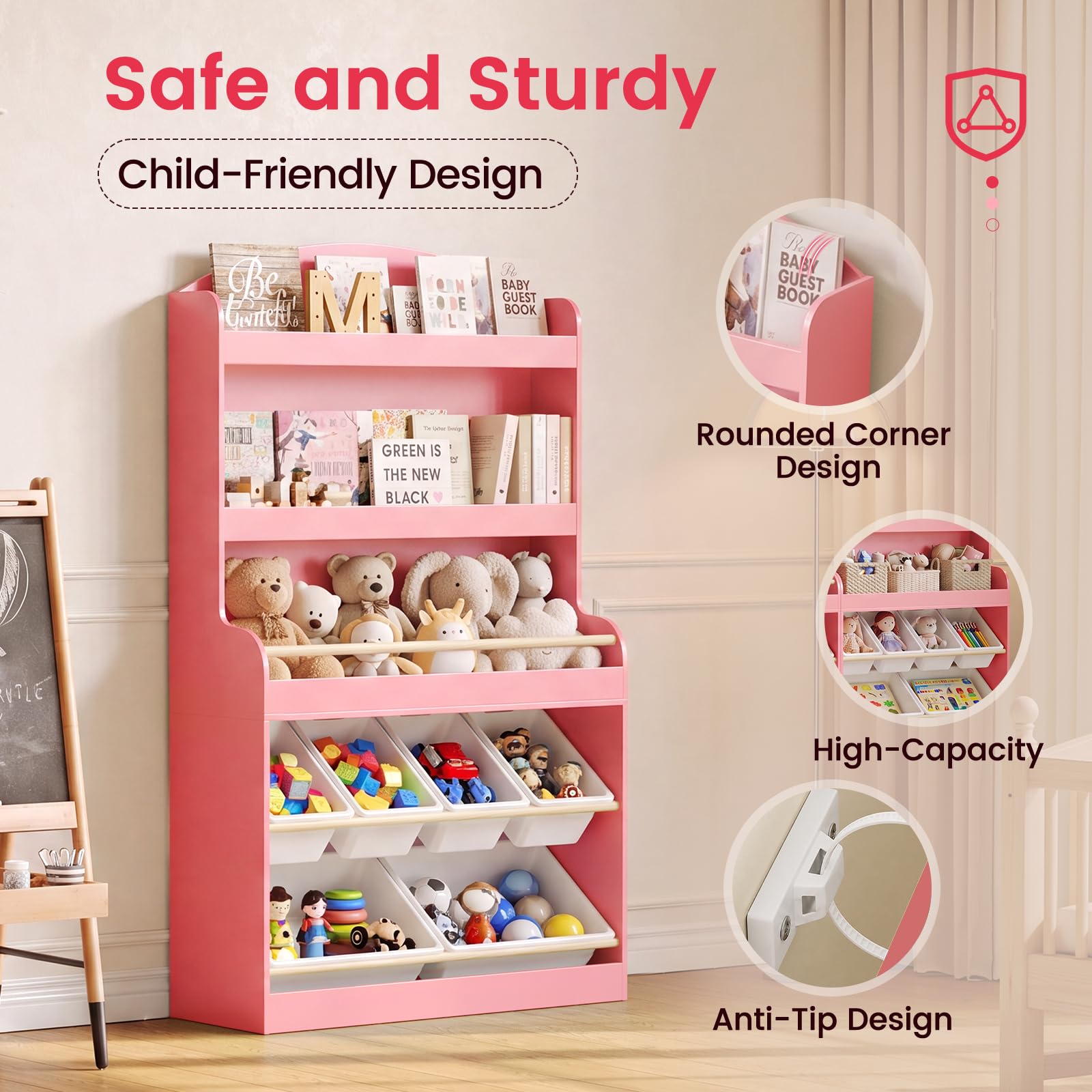 estantería infantil de almacenaje juguetes para niños con estantería y 6 cestas de juguetes extraíbles, 5 niveles con espacio de almacenamiento para juguetes, estanteria libros infantil (rosa)
