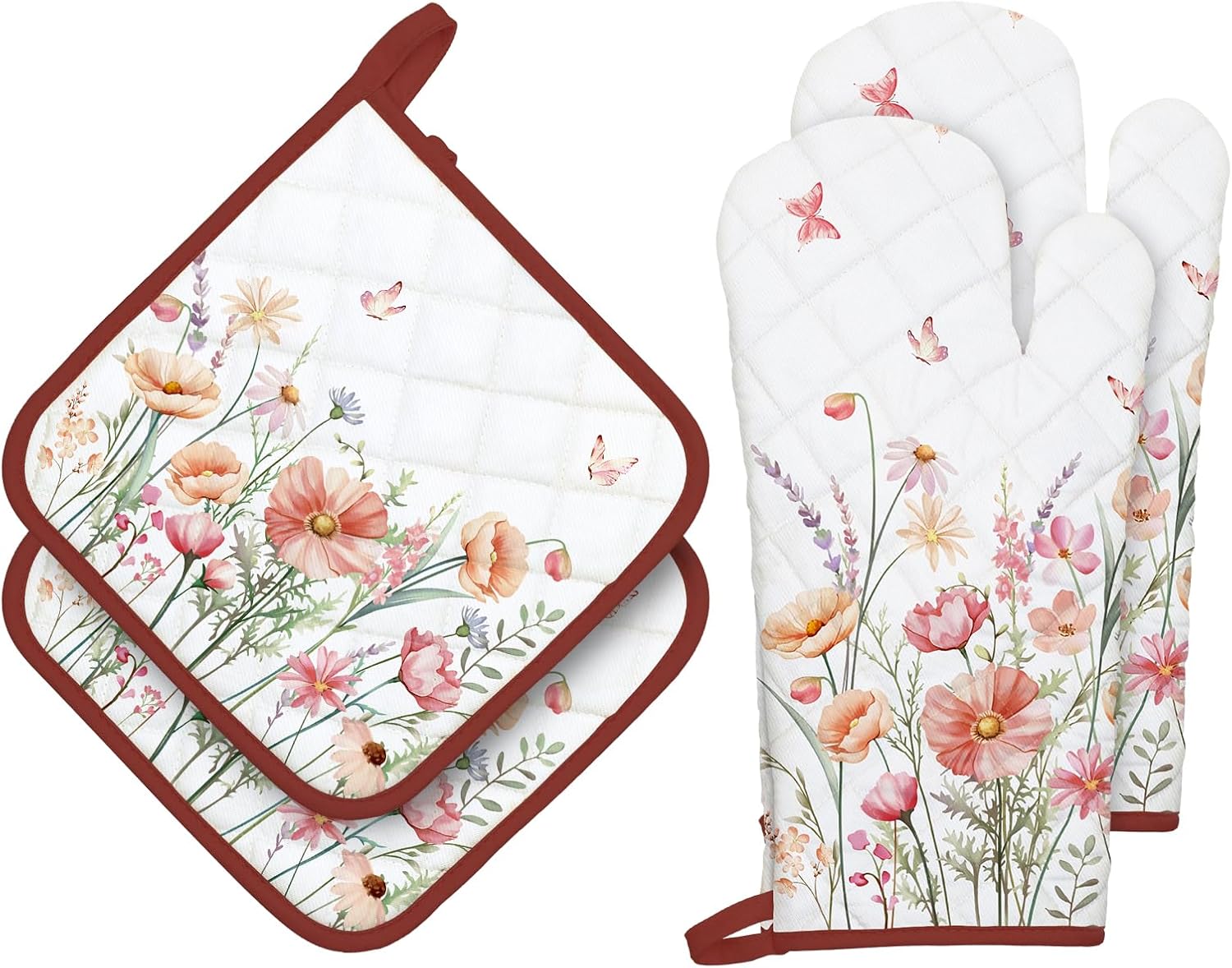 Amazon.com: Arquiel Pink Floral Oven Mitts and Pot Holders Sets 4Pcs ...