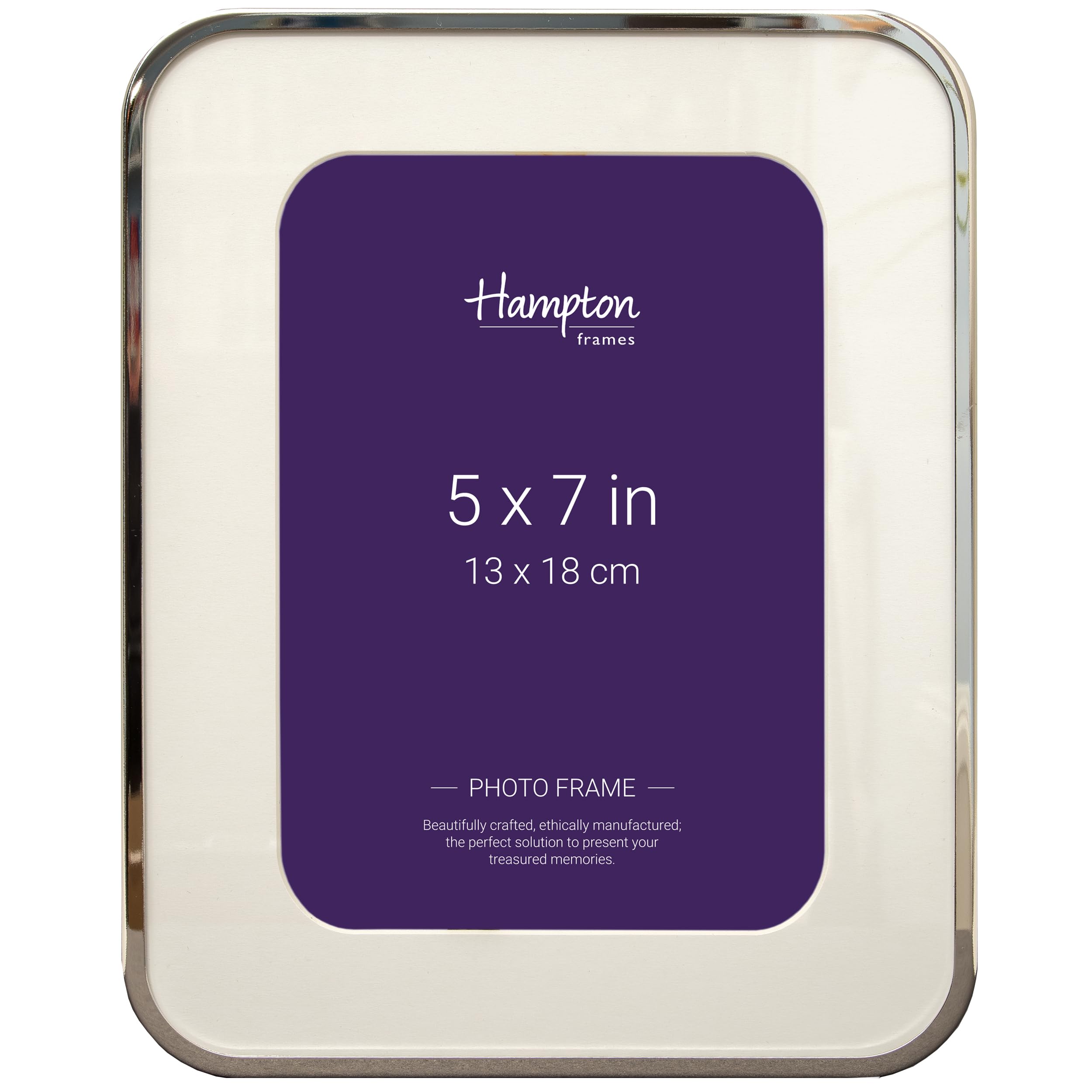 Hampton Frames Silver Lorraine Curved Cornered Photo Picture Frame - Bevel Cut Mount 5X7 (13X18cm) Lor57np